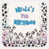 Whimsical Dalmatian Puppies Birthday Personalized Quadratischer Aufkleber (Vorderseite)