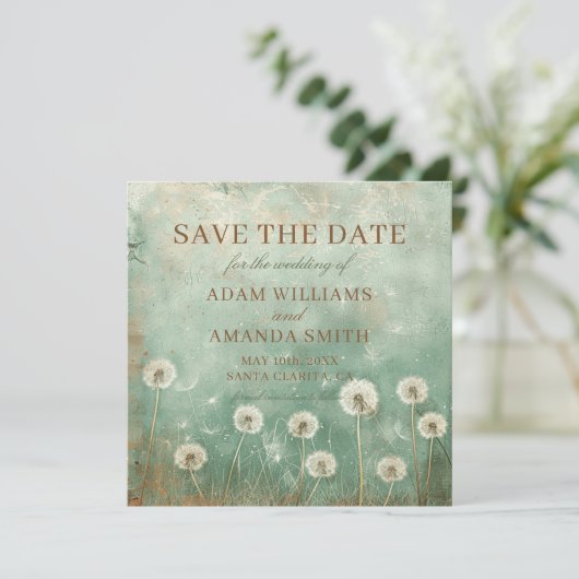 Whimsical Dandelion Blume Hochzeit Save The Date (Stehend Vorderseite)