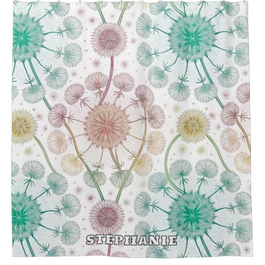 Whimsical Dandelion Breeze - Pastel Botanical Duschvorhang (Vorderseite)