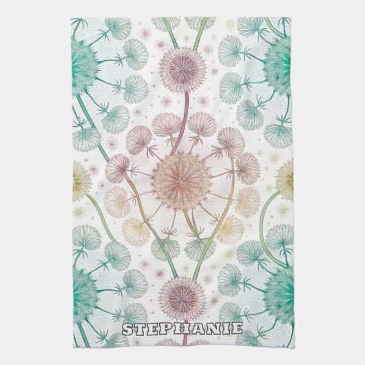 Whimsical Dandelion Breeze - Pastel Botanical Geschirrtuch (Vertikal)