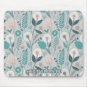 Whimsical Dandelion & Floral Folk Art Nahtlos (2) Mousepad