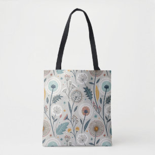 Whimsical Dandelion & Floral Folk Kunst Nahtlos Tasche