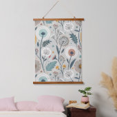Whimsical Dandelion & Floral Folk Kunst Nahtlos Wandteppich Mit Holzrahmen (Schlafzimmer)