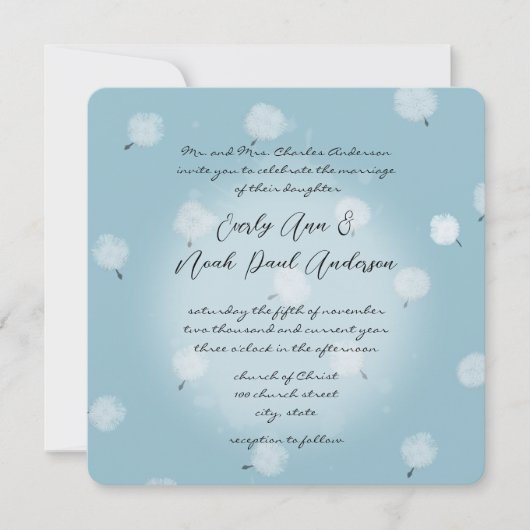 Whimsical Dandelion Wedding Einladung (Vorderseite)