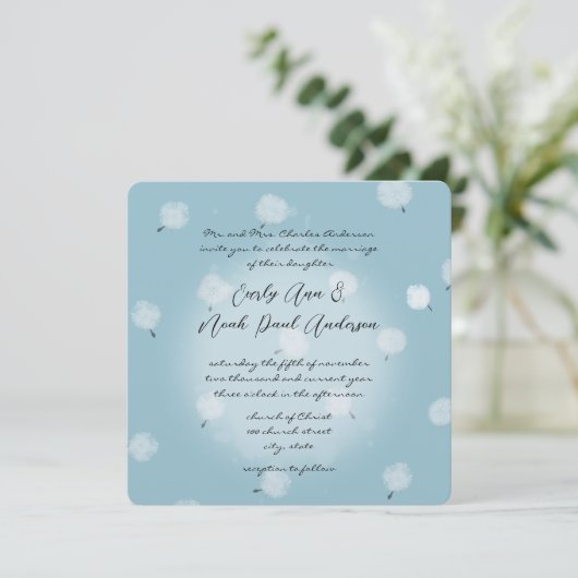 Whimsical Dandelion Wedding Einladung (Stehend Vorderseite)