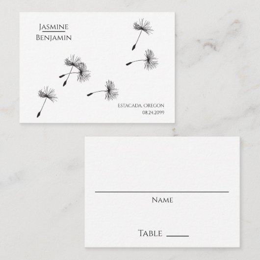 Whimsical Dandelion Wedding Place / Escort Card Platzkarte (Vorne/Hinten)