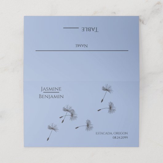 Whimsical Dandelion Wedding Place / Escort Card Platzkarte (Außenseite Aufgefaltet)