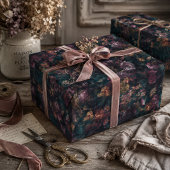 Whimsical Dark Moody Boho Floral Decoupage Geschenkpapier