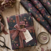Whimsical Dark Moody Boho Floral Decoupage Geschenkpapier