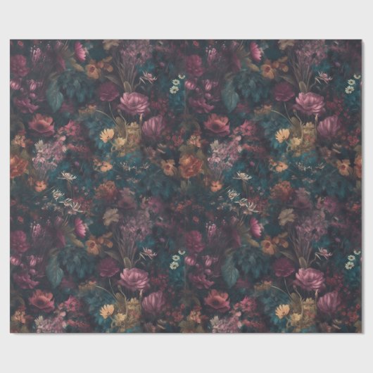 Whimsical Dark Moody Boho Floral Decoupage Geschenkpapier (Flach)