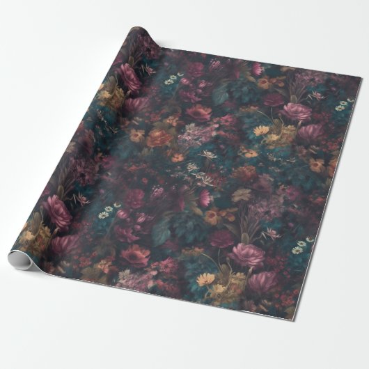Whimsical Dark Moody Boho Floral Decoupage Geschenkpapier (Ungerollt)