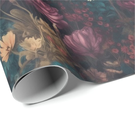 Whimsical Dark Moody Boho Floral Decoupage Geschenkpapier (Rolleneckpunkt)