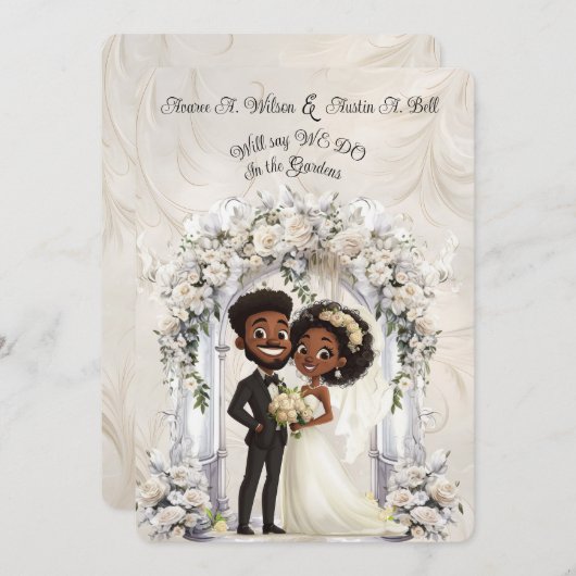 Whimsical Dark Skin Bride Groom Wedding Arch Einladung (Vorne/Hinten)