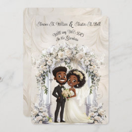 Whimsical Dark Skin Bride Groom Wedding Arch Einladung