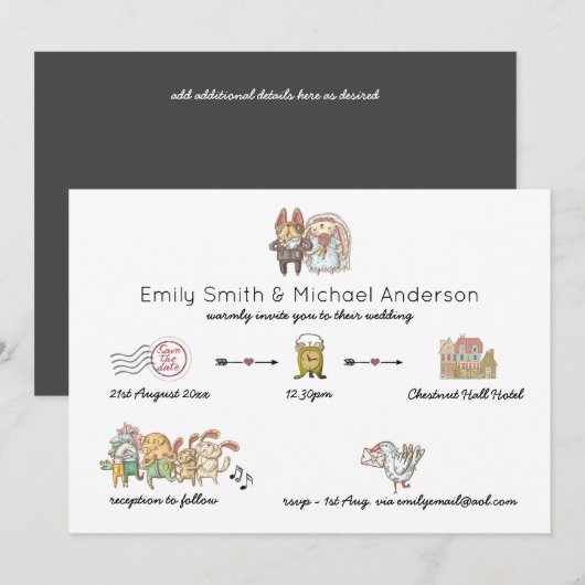 Whimsical Day of Wedding Timeline Planning Einladung (Vorne/Hinten)