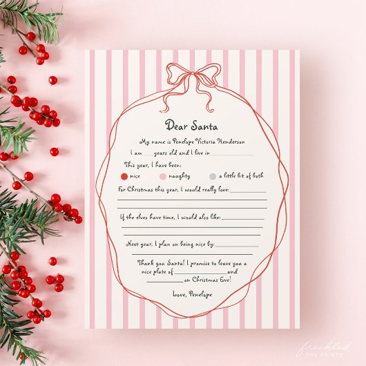 Whimsical Dear Santa Wish List for Kids