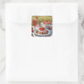 Whimsical decadent Strawberry Shortcake party Quadratischer Aufkleber (Tasche)