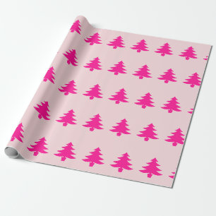 Whimsical Deep Pink Weihnachtsbäume auf Blassrosa Geschenkpapier