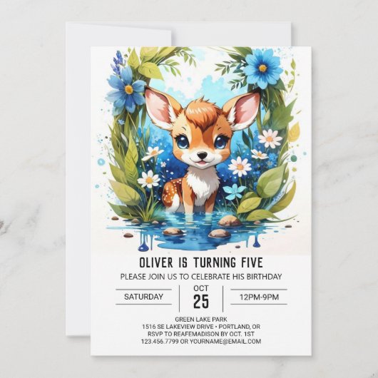 Whimsical Deer Adventure Boy Birthday Einladung (Vorderseite)