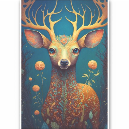 Whimsical Deer Fantasy Art Aufkleber (Vorderseite)