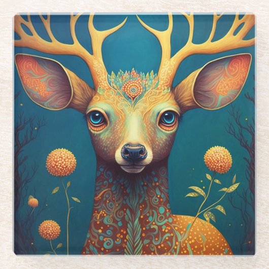 Whimsical Deer Fantasy Art Glasuntersetzer (Vorderseite)