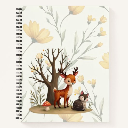 Whimsical Deer & Hedgehog Deluxe Spiral Notebook Notizblock (Vorderseite)