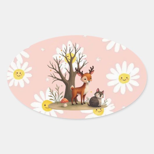 Whimsical Deer & Hedgehog Sticker (Vorderseite)