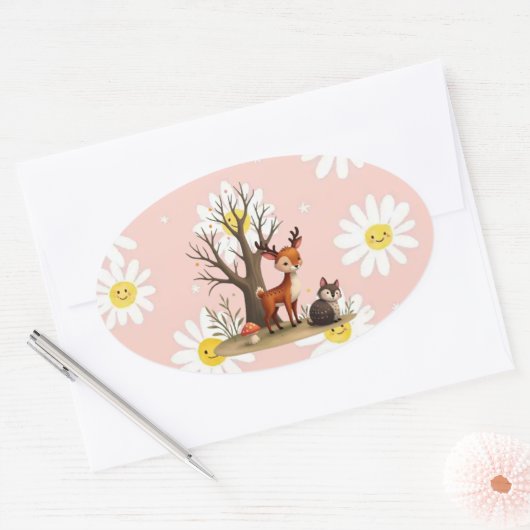 Whimsical Deer & Hedgehog Sticker (Umschlag)
