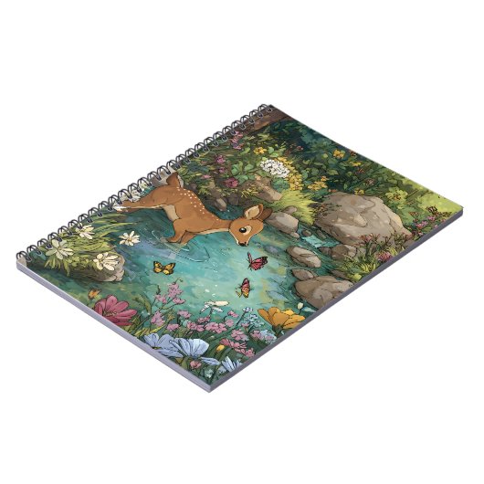 Whimsical Deer in verzauberter Art des Waldteisens Notizblock (Linke Seite)