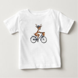 Whimsical Deer Riding a Bicycle - Hand Gezeichnet Baby T-shirt