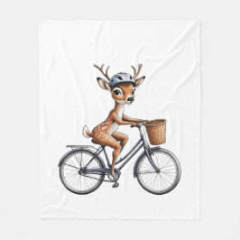 Whimsical Deer Riding a Bicycle - Hand Gezeichnet Fleecedecke