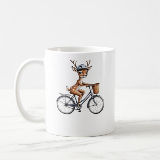 Whimsical Deer Riding a Bicycle - Hand Gezeichnet Kaffeetasse (Links)