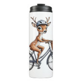 Whimsical Deer Riding a Bicycle - Hand Gezeichnet Thermosbecher (Vorderseite)