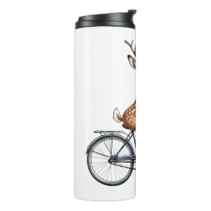 Whimsical Deer Riding a Bicycle - Hand Gezeichnet Thermosbecher