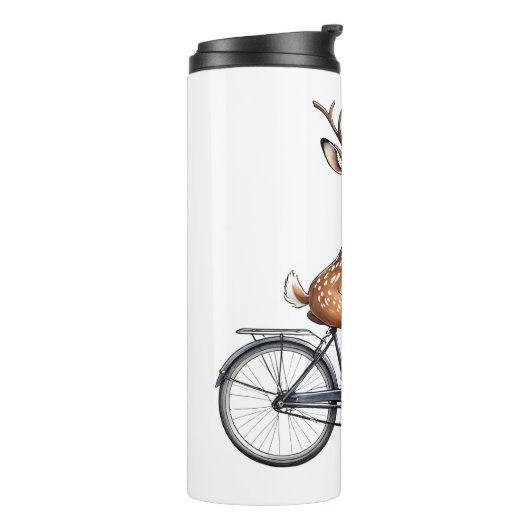 Whimsical Deer Riding a Bicycle - Hand Gezeichnet Thermosbecher (Nach links gedreht)