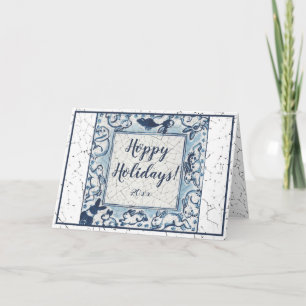 Whimsical Delft Bunny Rabbit Art Vintage Weihnacht Karte