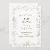 Whimsical Delft Florale Babyparty | Geschlecht ver Einladung (Vorne/Hinten)