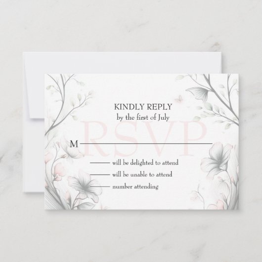 Whimsical Delicate Blush Floral Branch  RSVP Karte (Vorderseite)