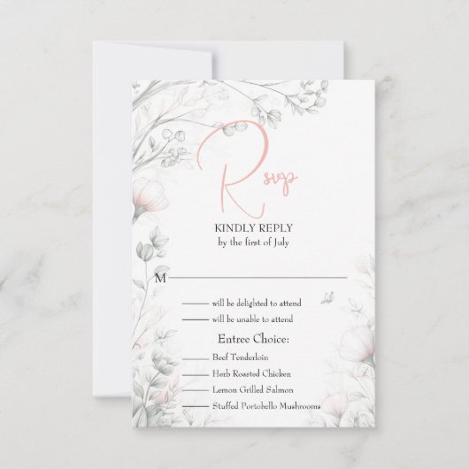 Whimsical Delicate Blush Floral Branch  RSVP Karte (Vorderseite)