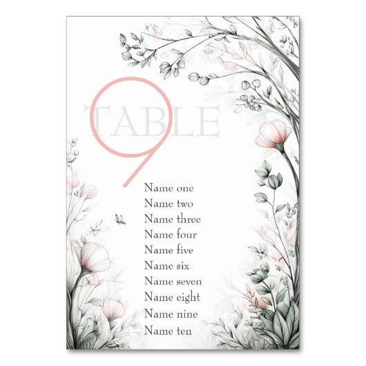 Whimsical Delicate Blush Floral Branch  Tischnummer (Vorderseite)