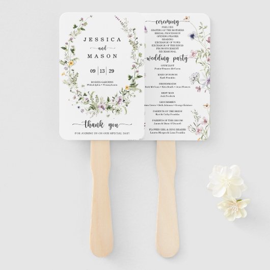 Whimsical Delicate Wildblume Wedding Program Fan Fächer (Vorne und Hinten)