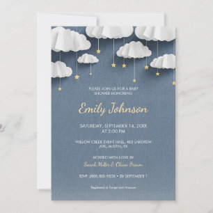 Whimsical Denim Blue Baby Shower Einladungskarte Einladung