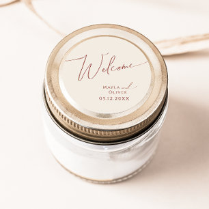 Whimsical Desert Beige Hochzeitsbegrüßung Runder Aufkleber