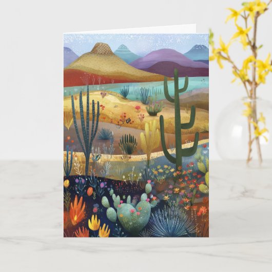 Whimsical Desert Scene Hallo Gruß Karte (Gelbe Blume)