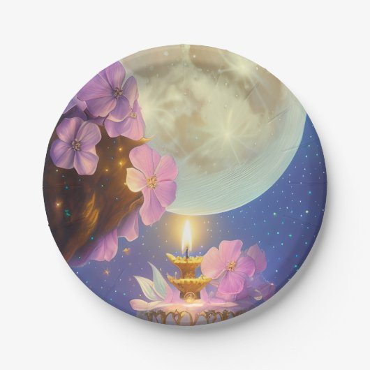 Whimsical Detasy Fantasy Moon Blume Pappteller (Vorderseite)