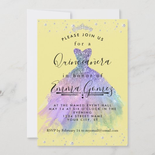 Whimsical Diamond Staub Quinceanera Einladung (Vorderseite)