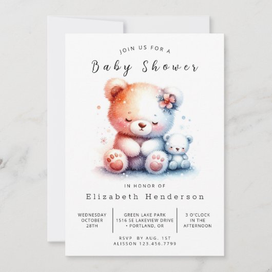 Whimsical Digital Bear Baby Dusche Einladung (Vorderseite)