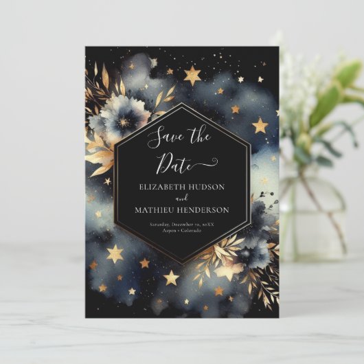Whimsical Digital Celestial Wedding Save The Date (Stehend Vorderseite)
