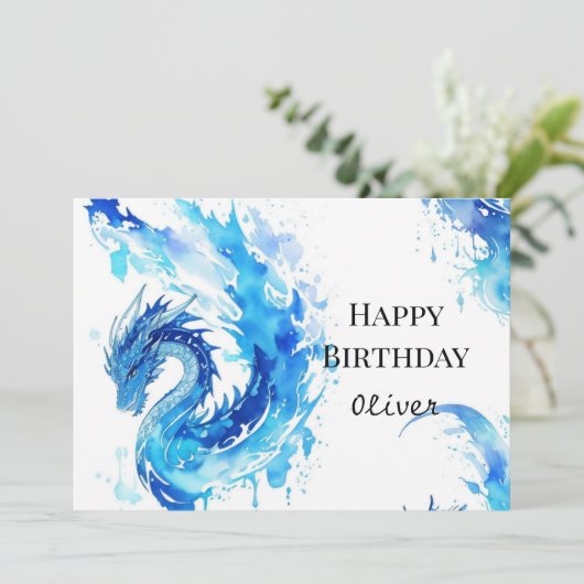 Whimsical Digital Dragon zum Geburtstag Karte (Stehend Vorderseite)