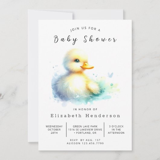 Whimsical Digital Duck Baby Duck Einladung (Vorderseite)